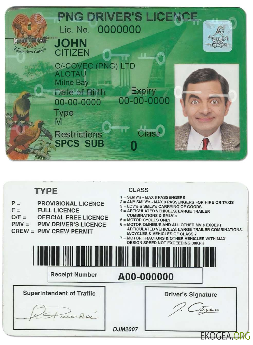 Papua New Guinea driving license template in PSDformat,2020 present